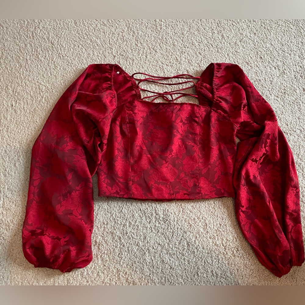 Lulus Red Balloon Sleeve Crop Top✨